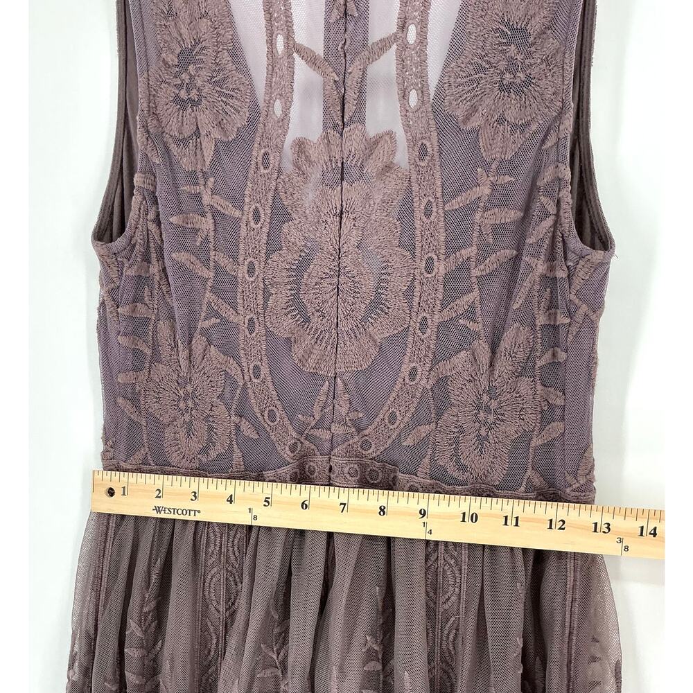 Wishlist Womens S Embroidered Mesh Maxi Dress Brown Boho Plunge Lined Festival - Picture 8 of 12